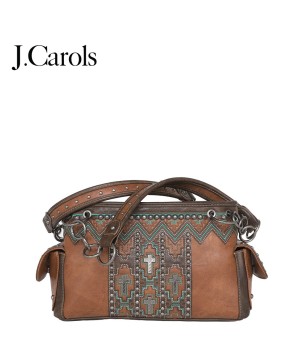 Embroidered Geometric Design Handbag with Concealed Gun Pocket