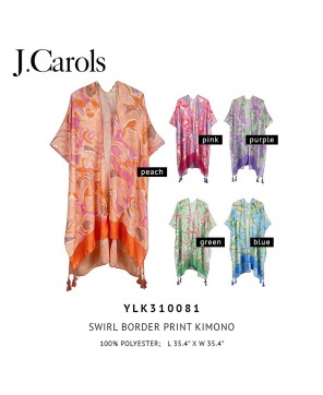 "Swirl Border Print Kimono: Stylish & Versatile"