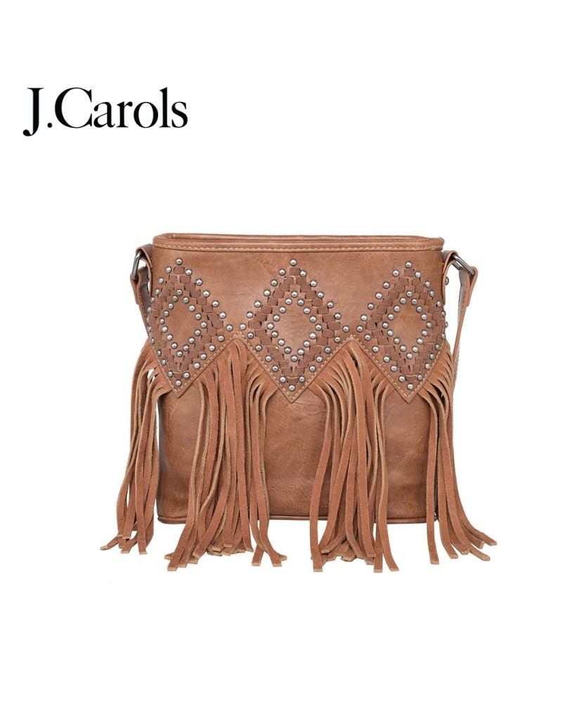 Fringe and Studs Detail Handbag with Concealed Gun Pocket