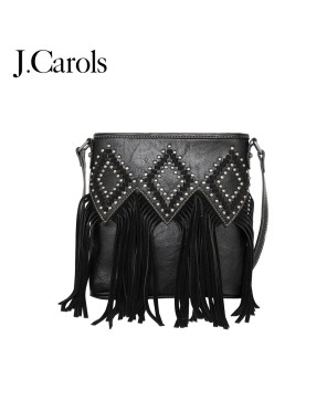 Fringe and Studs Detail Handbag with Concealed Gun Pocket