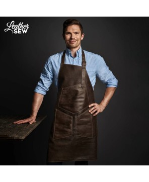 Brown Leather Cooking Apron - Lightweight & Water-Repellent