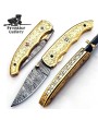 Custom Damascus Pocket Knife - Brass Handle