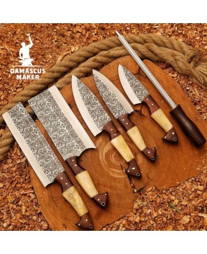 Handmade Damascus Chef Knives Set