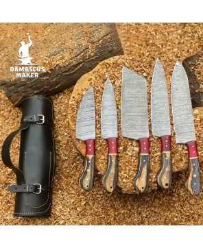 Handmade Damascus Chef Knives Set