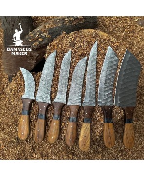 Modern Damascus Chef Knife Set