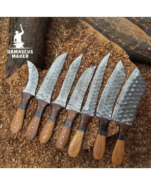 Modern Damascus Chef Knife Set