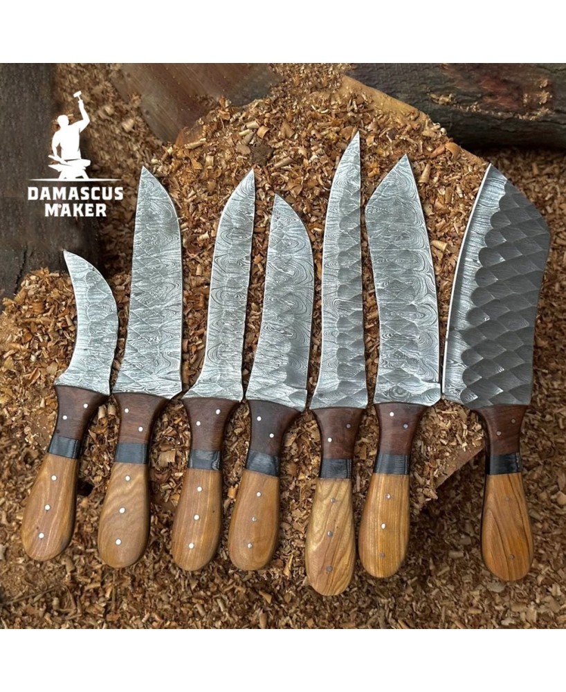 Modern Damascus Chef Knife Set