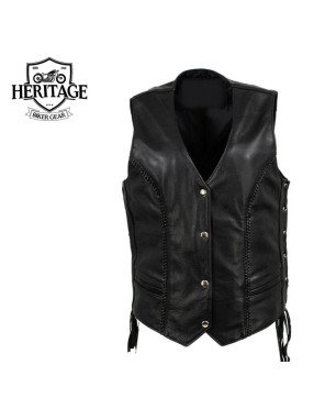 Women's 'Vivacious' Braided Motorcycle Leather Vest - Heritage Leather