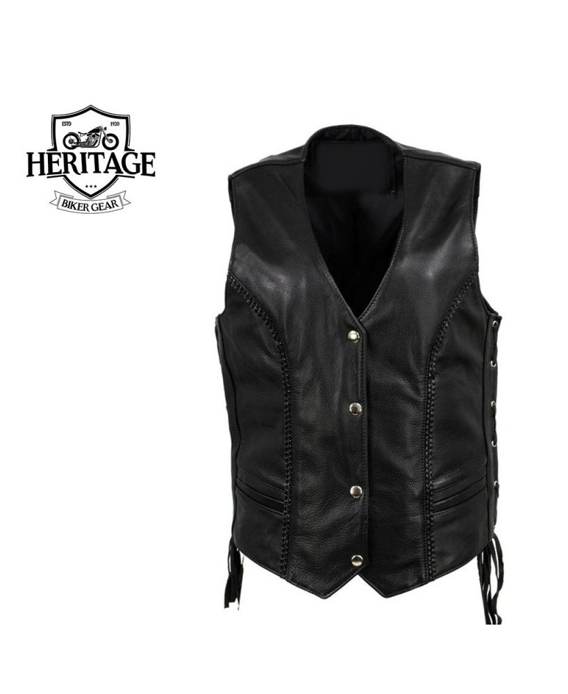 Women's 'Vivacious' Braided Motorcycle Leather Vest - Heritage Leather