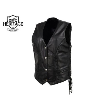 Women's 'Vivacious' Braided Motorcycle Leather Vest - Heritage Leather