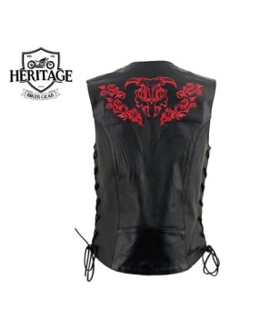 Women's Black and Red Leather Vest with Side Lace Adjustment