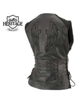 Black Studded Leather Vest with Reflective Wings - Heritage Bike Gear