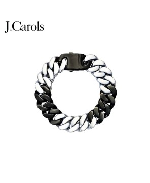 Black & Stainless Steel Cuban Link Bracelet