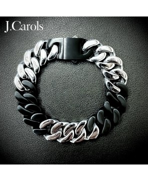 Black & Stainless Steel Cuban Link Bracelet