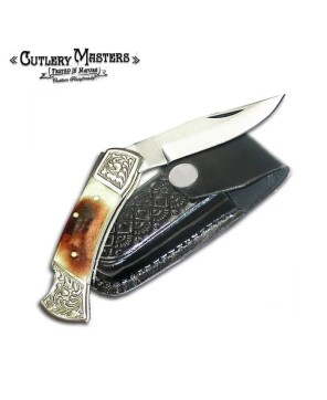 Aged Ivory Bear Stainless Steel Hunter Folding Knife