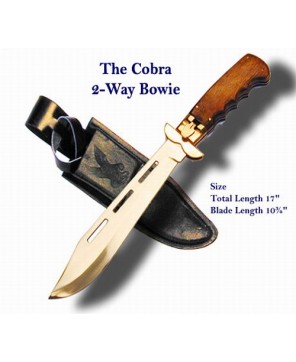 Folding 2 Way King Cobra Bowie Knife - Stainless Steel & Wood Handle