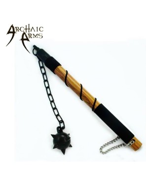 Medieval Flail with One Ball Black Mace - Stainless Steel & Hardwood