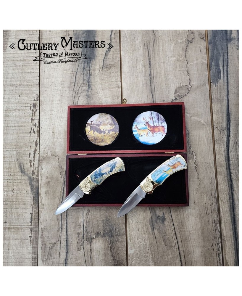 Design Inlay Deer Box Knife Set: Collector's Edition