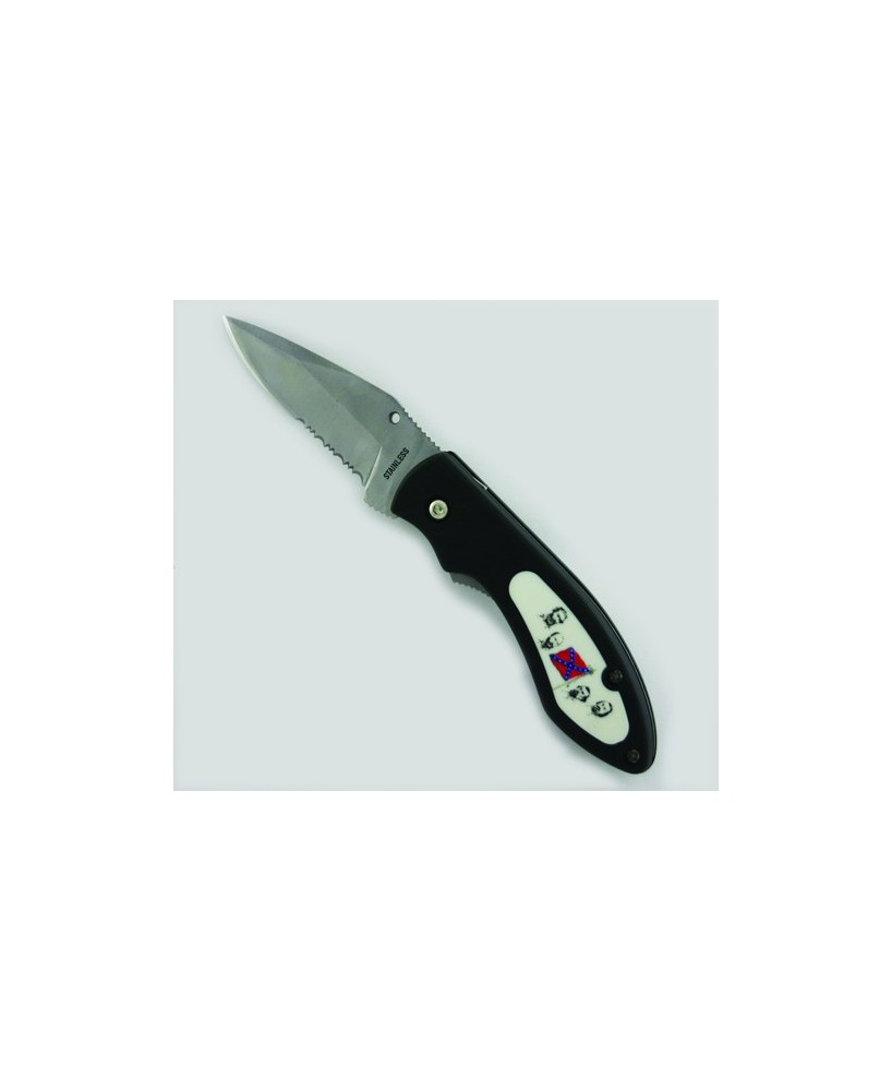 Black Handle Confederate Folder Knife - Stainless Steel