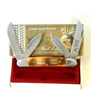 4 Blade Handy Bone Pocket Knife with Metal Scabbard