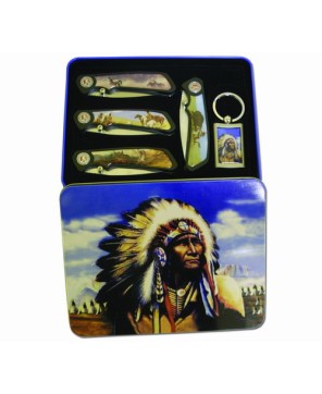 4 Piece Indian Chief Tin w/keychain