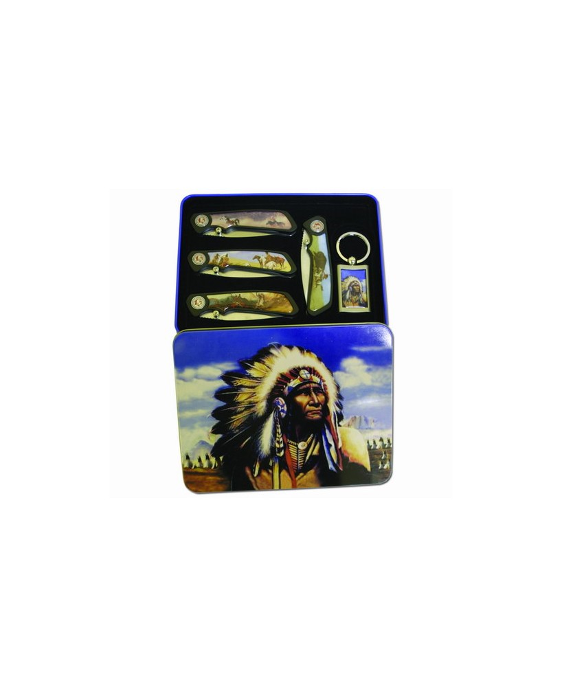 4 Piece Indian Chief Tin w/keychain