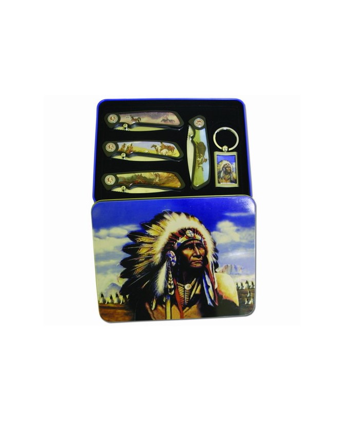 4 Piece Indian Chief Tin w/keychain