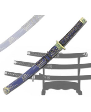 3-PC BLUE KATANA SWORD SET WITH STAND