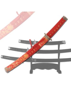 3 -PC RED KATANA SWORD SET WITH STAND