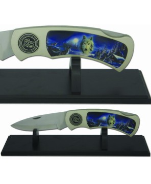 Collectable JUMBO Wolf knife with stand