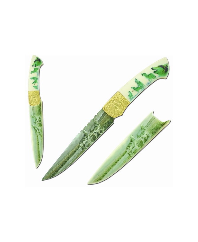 Howling Wolves Knife – Stainless Steel Blade with Brass Guard