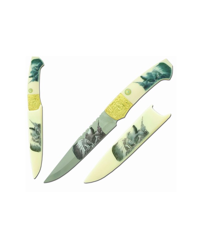 Indian and Bear Stainless Steel Knife - Unique Craftsmanship