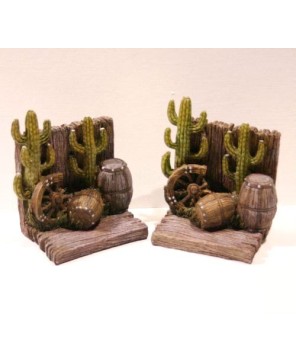 Rustic Cactus Bookends - Southwest Desert Scene Heavy Book Holders