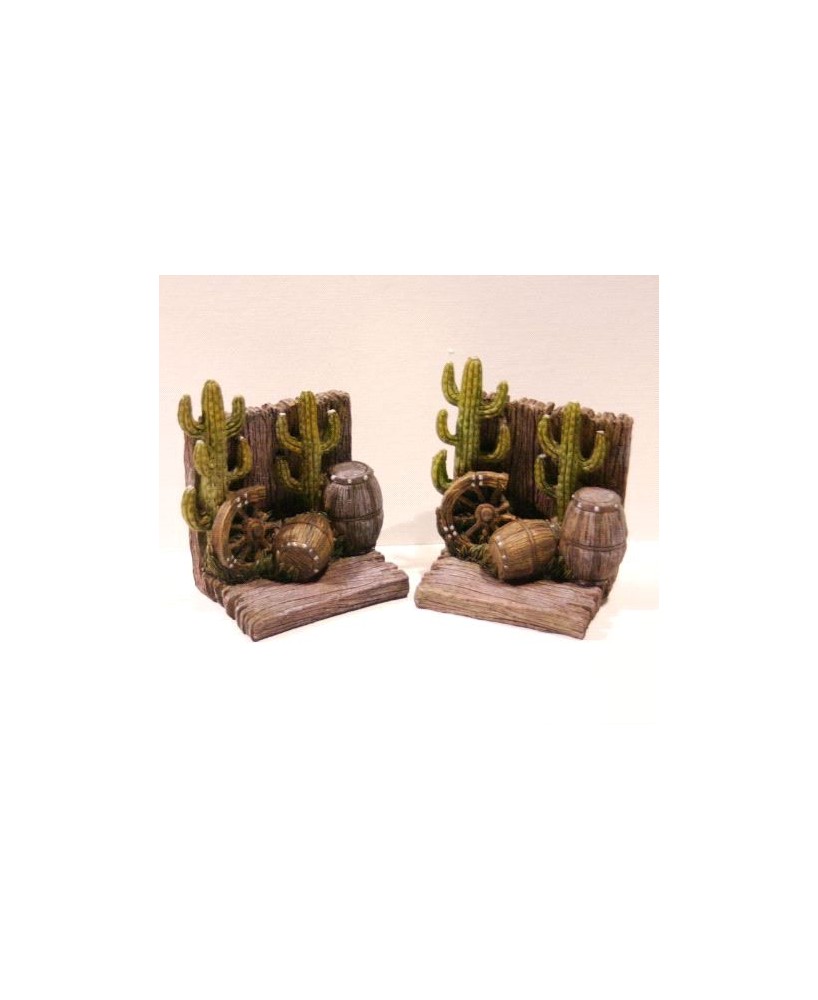 Rustic Cactus Bookends - Southwest Desert Scene Heavy Book Holders