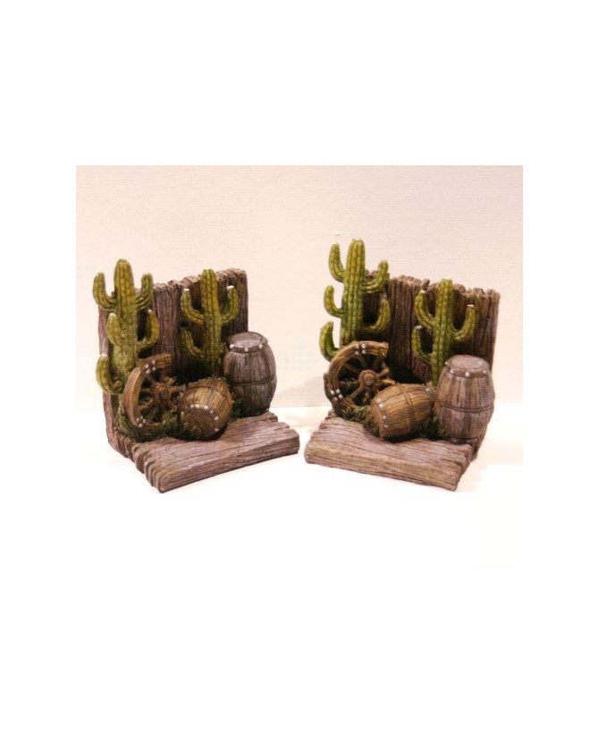 Rustic Cactus Bookends - Southwest Desert Scene Heavy Book Holders