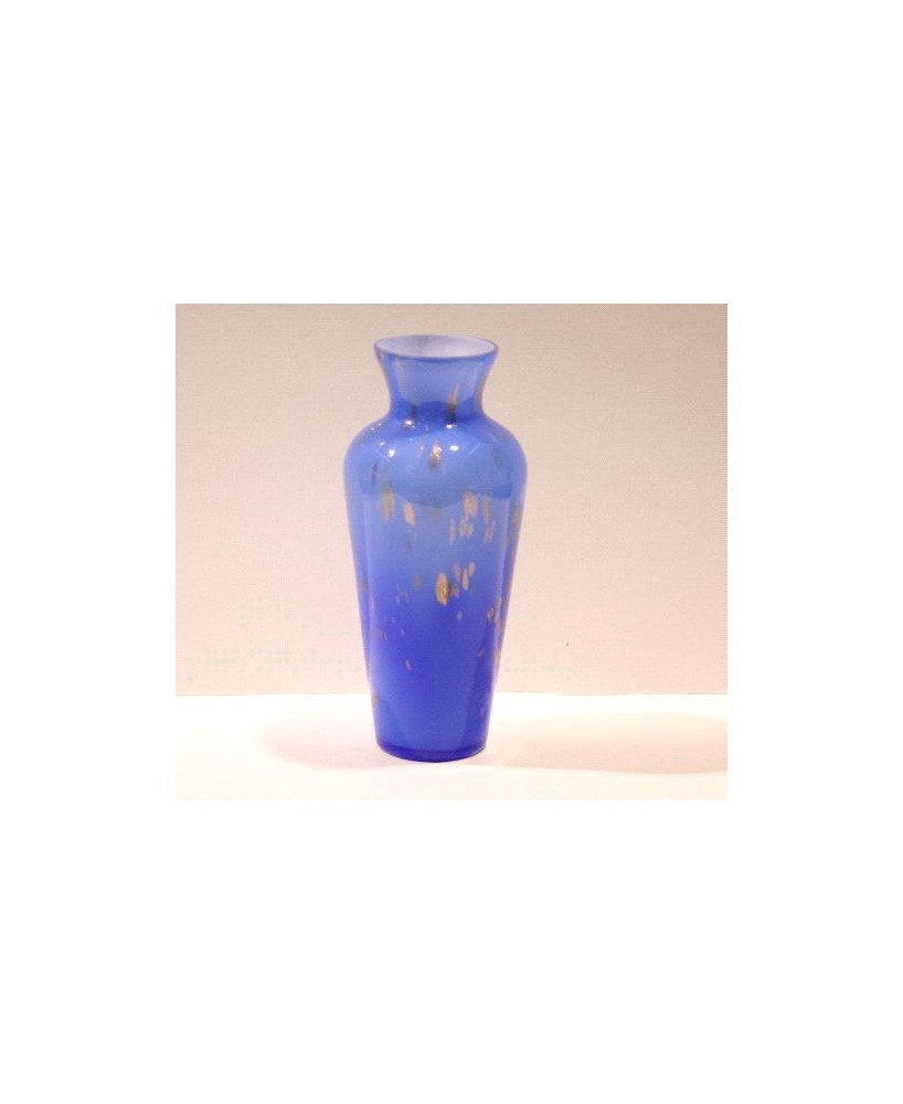 Blue Marbleized Glass Vase - Elegant 16-Inch Tall Decor