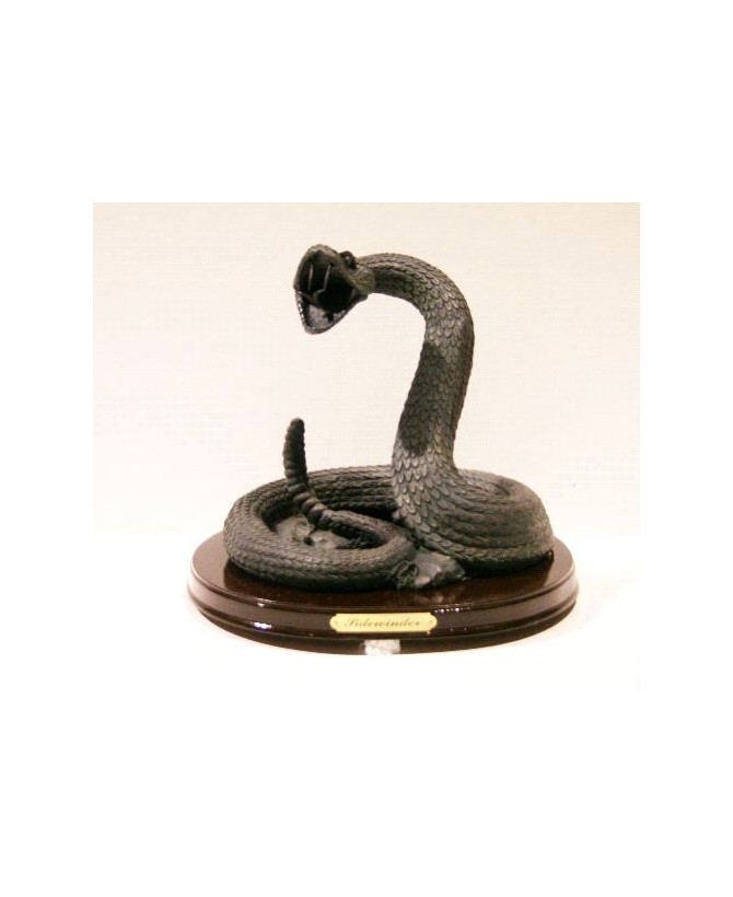 Rattlesnake Figurine with Solid Wood Stand - 12 Inch Decor Piece