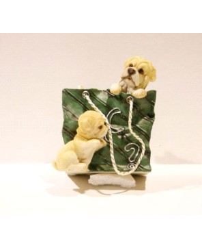 Dogs in a Bag Ceramic Figurine - Adorable Dog Sculpture