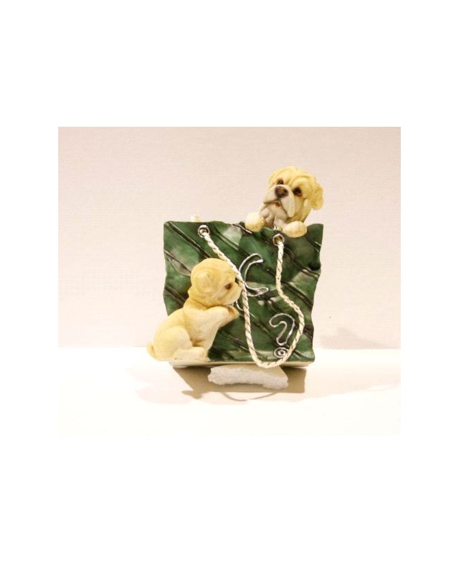 Dogs in a Bag Ceramic Figurine - Adorable Dog Sculpture