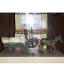 Old-Fashioned Wooden Hay Mule Wagon with Farmer Figurine Decor