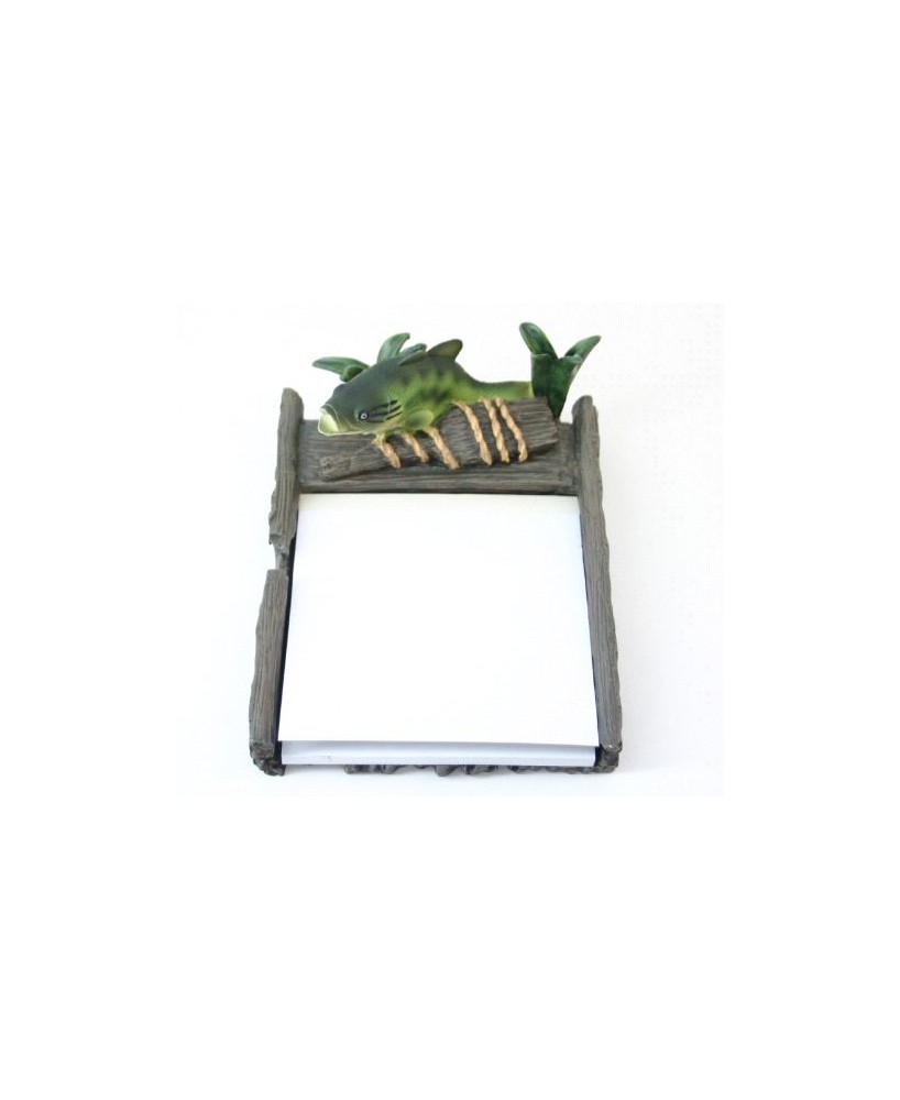 Bass Notepad with Fish on Driftwood Base - Decorative Desk Accessory