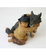 Native American Boy with Wolf Ceramic Statue - Western Decor