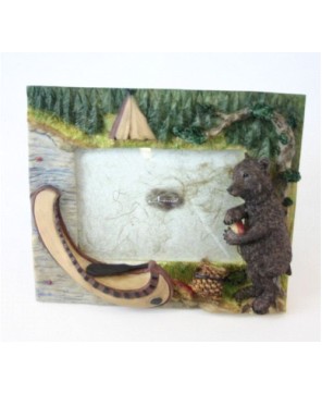 Bear and Canoe Picture Frame - Rustic Wood Frame for Home Decor