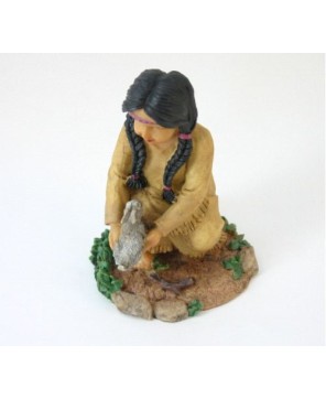 Indian Girl with Rabbit Figurine - Native American Collectible