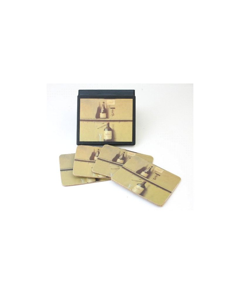 Modern Wine Coasters Set - Decorative Corkscrew & Glass Design