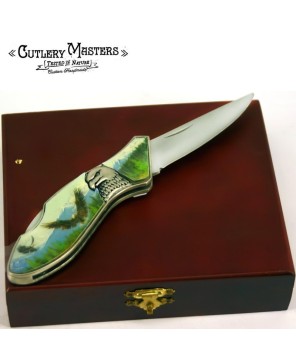 Wood Display Stainless Steel Box Knife - Elegant Collectible Blade