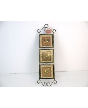 Rooster Tiles in Frame - Rustic Farmhouse Kitchen Wall Decor