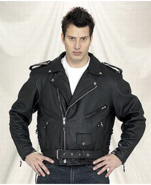 Mens Leather jacket, emboss eagle on back, Z/O lining, side laces