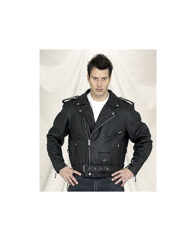 Mens Leather jacket, emboss eagle on back, Z/O lining, side laces