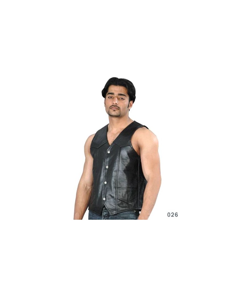 MENS GENUINE BLACK LEATHER VEST